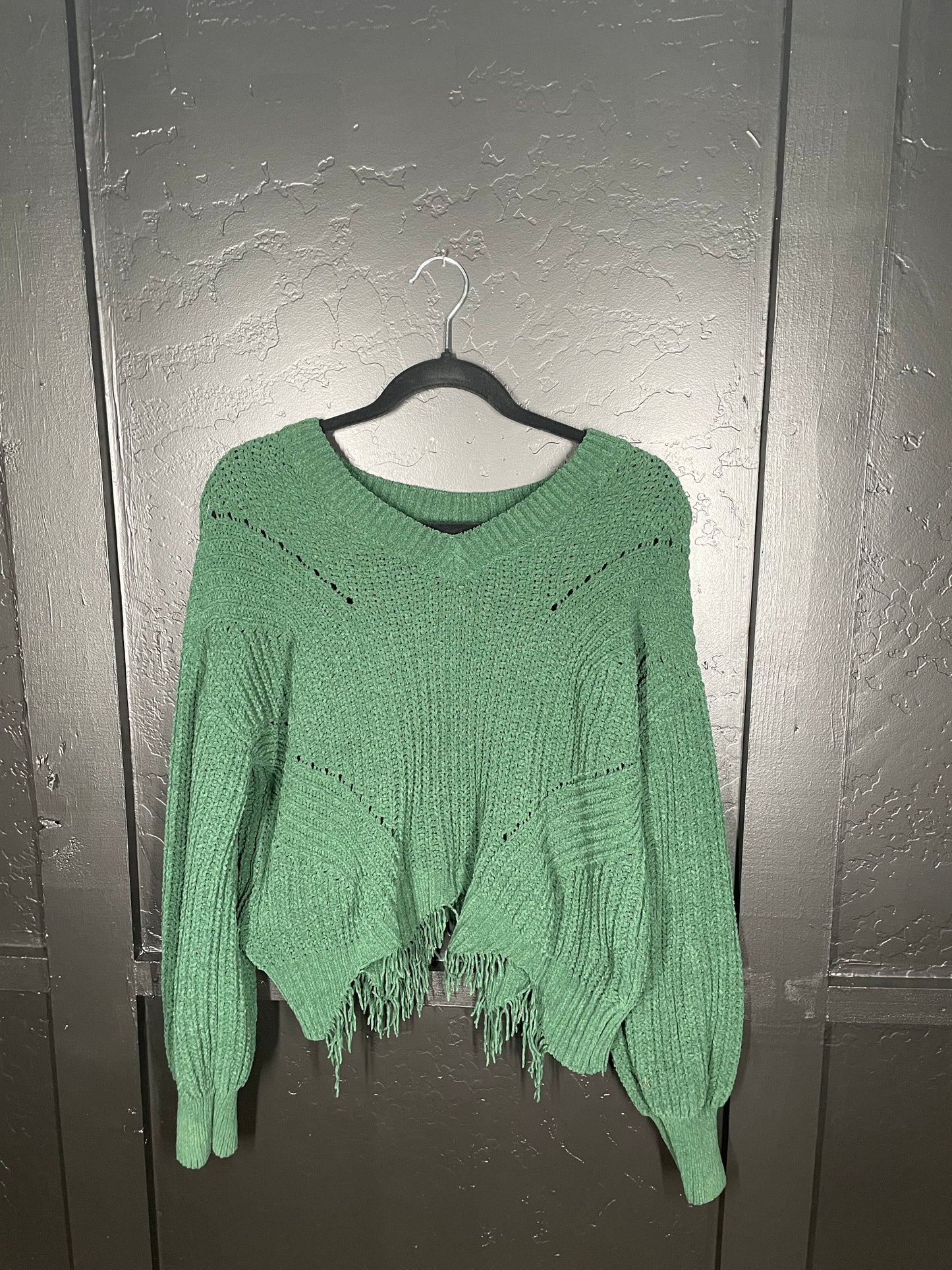 Green Knitted Fray Sweater