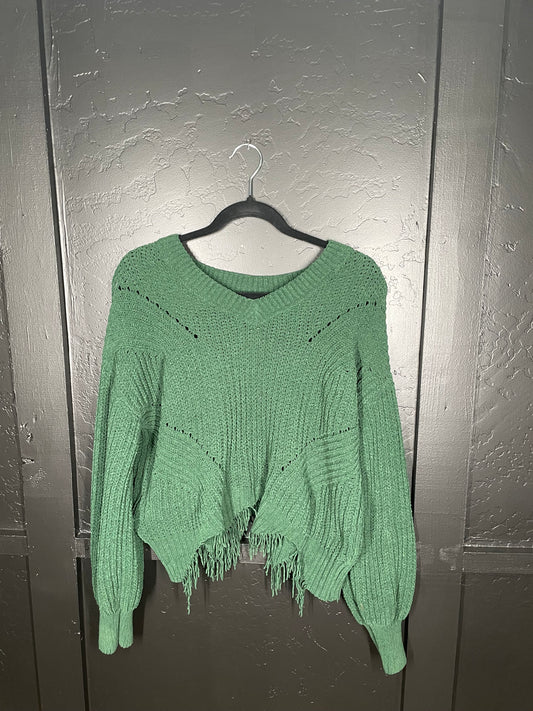 Green Knitted Fray Sweater