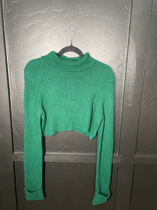 Green Turtleneck Cropped Sweater