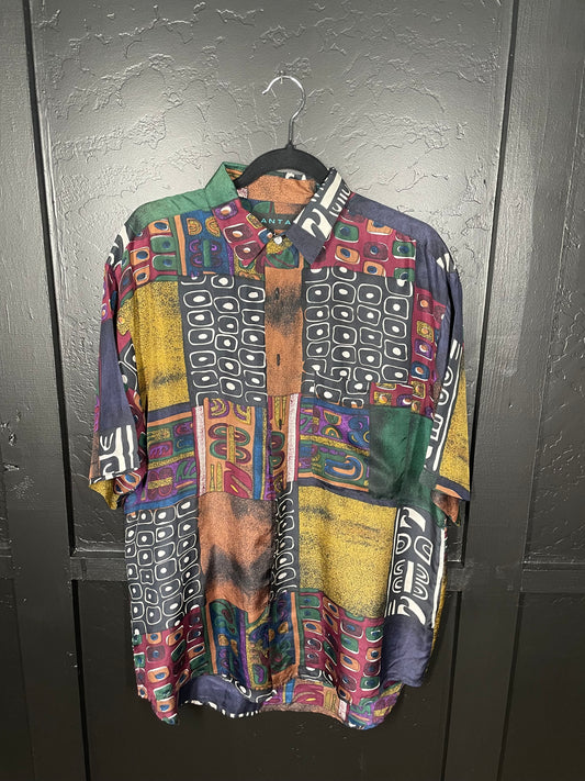 Mens Silk Printed Button Up