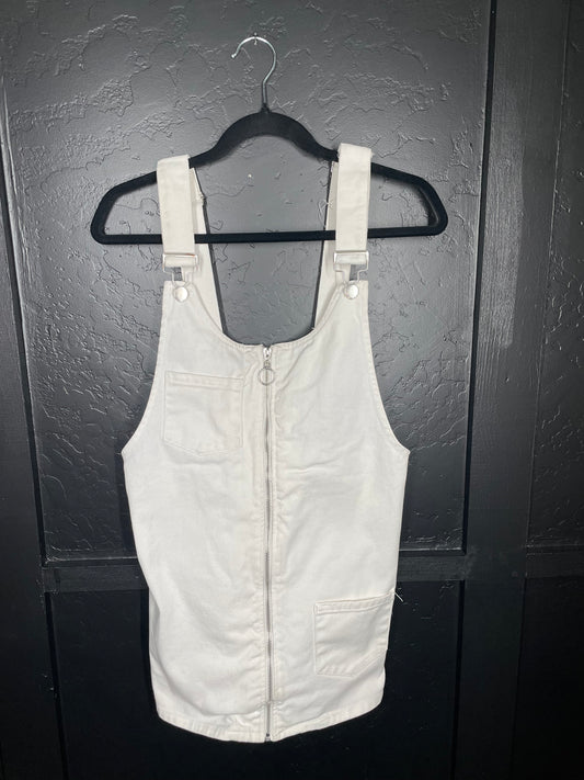 White Denim Zip Up Overall Dress