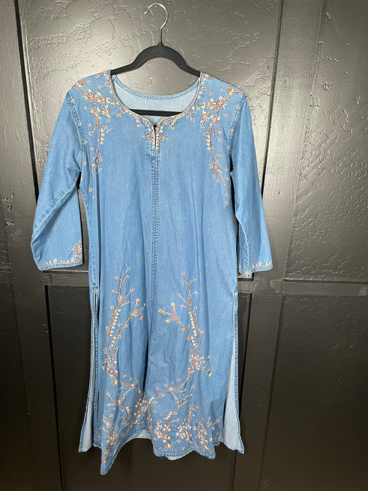 Denim Embroidered Dress